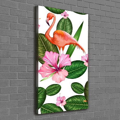 Verticaal schilderij op canvas Flamingo's en bloemen