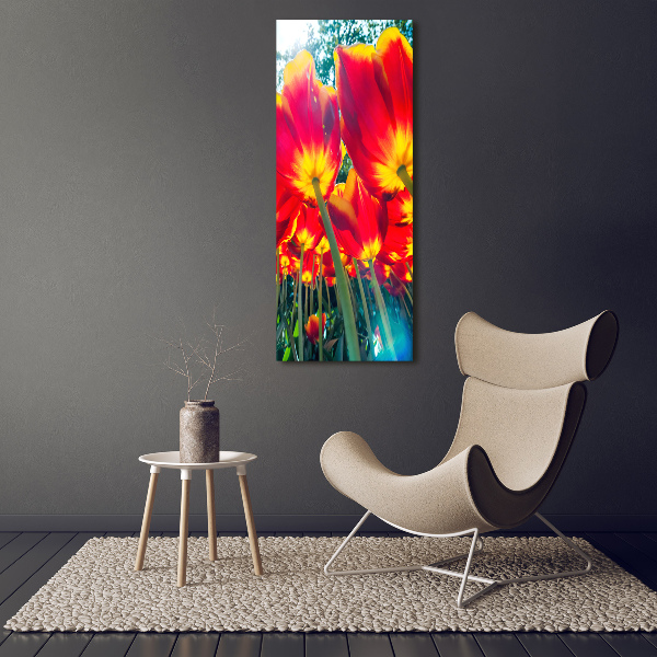 Verticaal canvasschilderij Rode tulpen