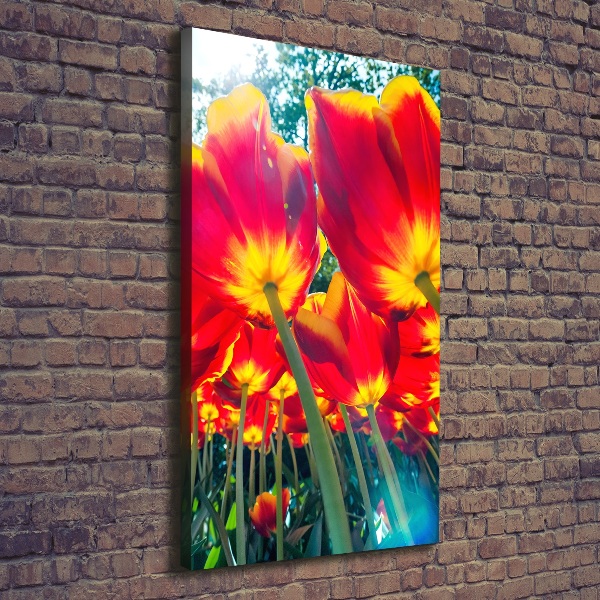 Verticaal canvasschilderij Rode tulpen