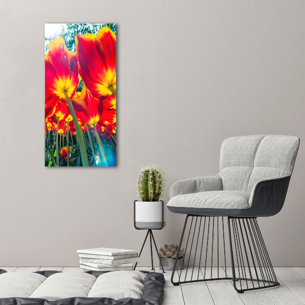 Verticaal canvasschilderij Rode tulpen