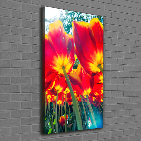 Verticaal canvasschilderij Rode tulpen