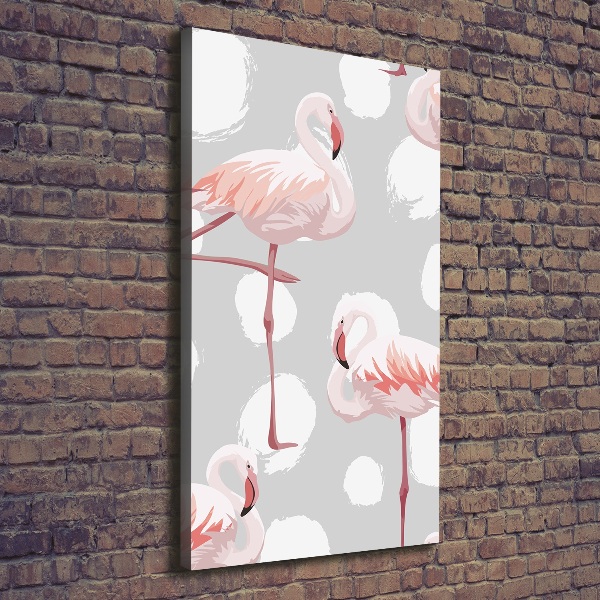 Verticale foto op canvas Flamingo's en stippen