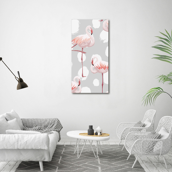Verticale foto op canvas Flamingo's en stippen