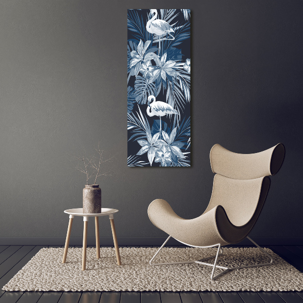 Verticale canvasfoto Bloemen en flamingo's