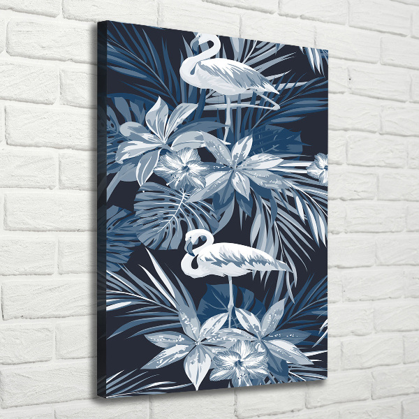 Verticale canvasfoto Bloemen en flamingo's