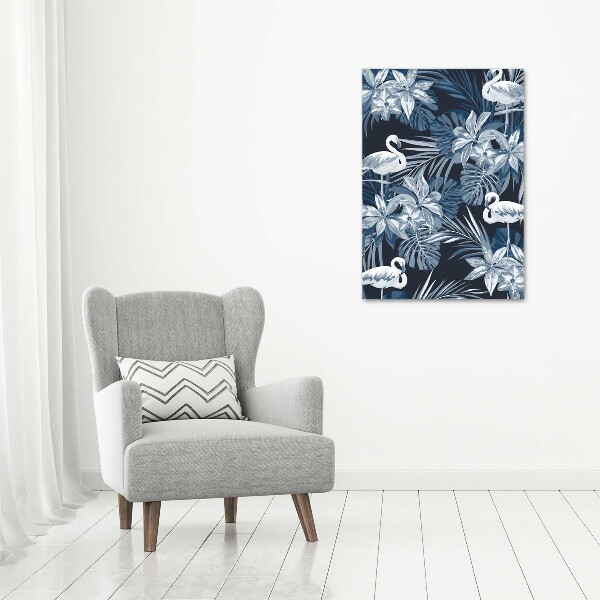 Verticale canvasfoto Bloemen en flamingo's