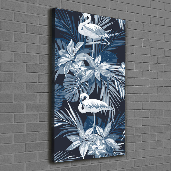 Verticale canvasfoto Bloemen en flamingo's