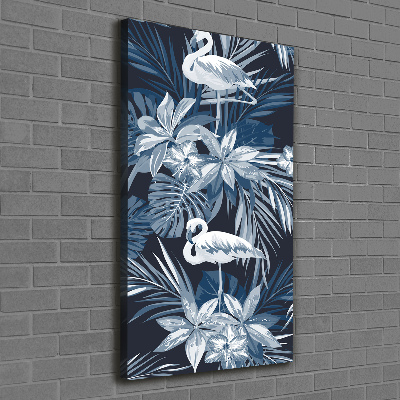 Verticale canvasfoto Bloemen en flamingo's
