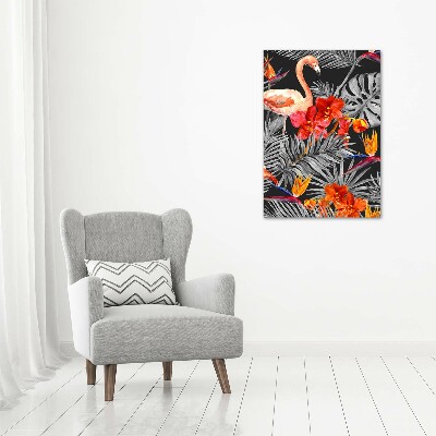 Verticaal schilderij op canvas Flamingo's en bloemen