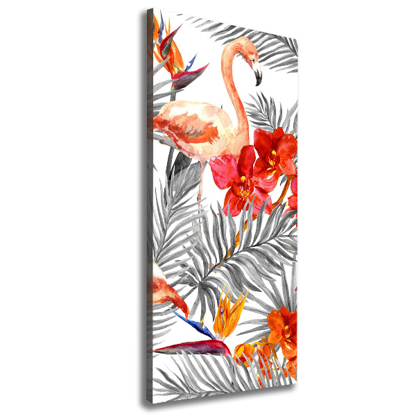 Verticale foto op canvas Flamingo's en bloemen