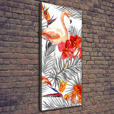 Verticale foto op canvas Flamingo's en bloemen