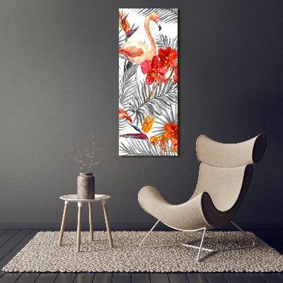 Verticale foto op canvas Flamingo's en bloemen
