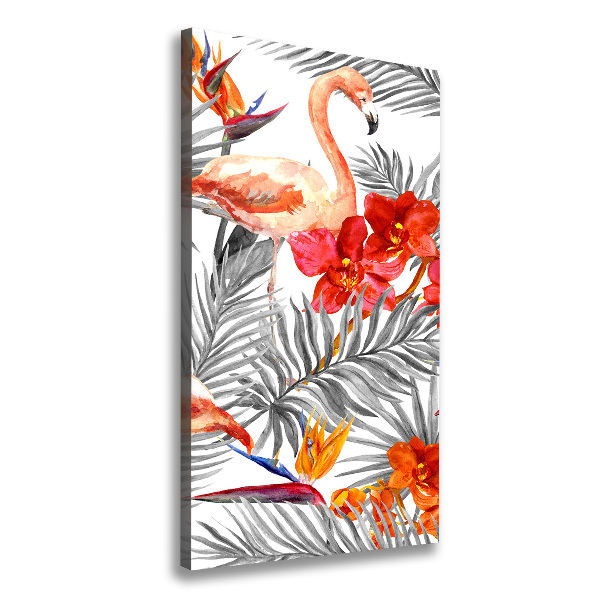 Verticale foto op canvas Flamingo's en bloemen