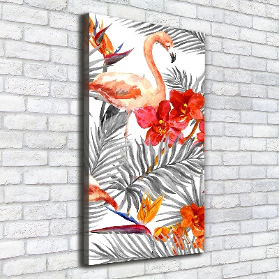Verticale foto op canvas Flamingo's en bloemen