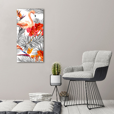 Verticale foto op canvas Flamingo's en bloemen