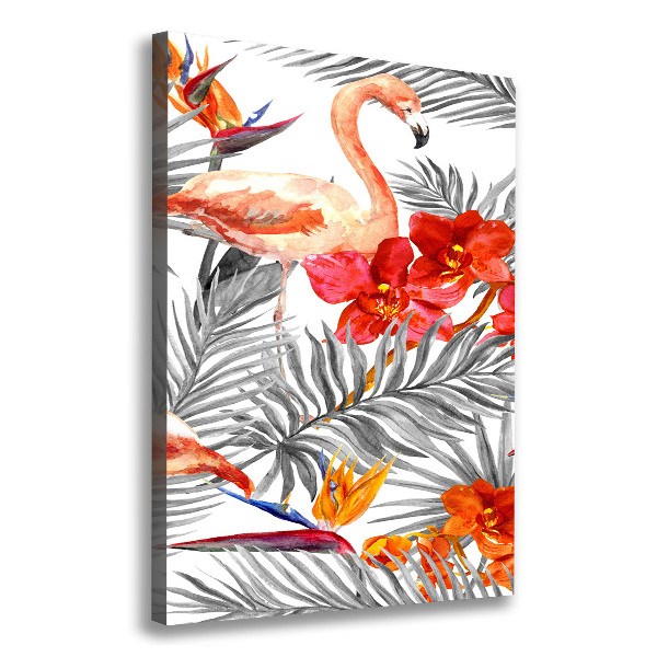 Verticale foto op canvas Flamingo's en bloemen