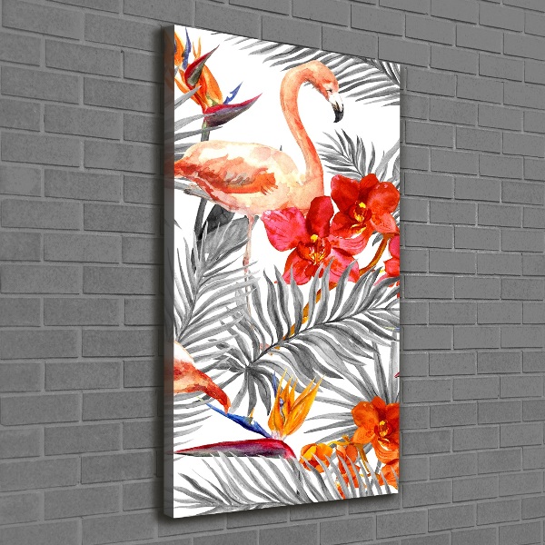 Verticale foto op canvas Flamingo's en bloemen