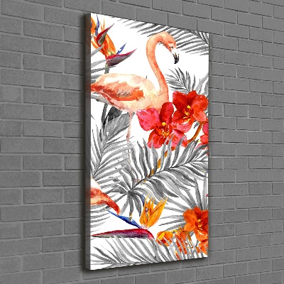 Verticale foto op canvas Flamingo's en bloemen