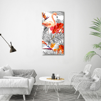 Verticale foto op canvas Flamingo's en bloemen