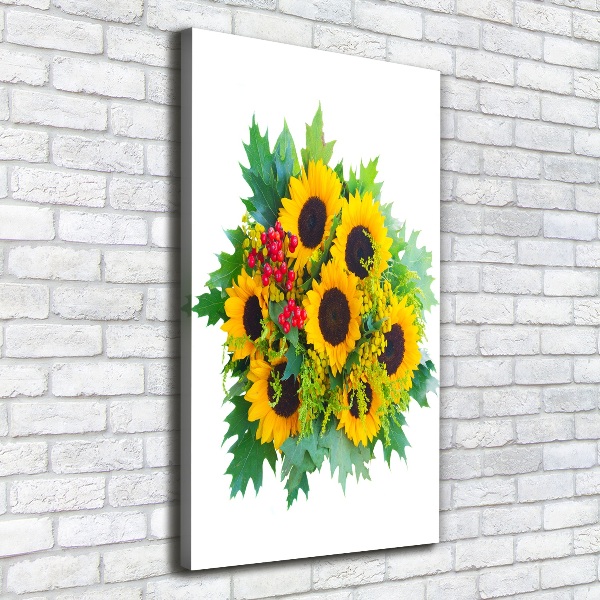 Verticaal schilderij op canvas Een boeket zonnebloemen