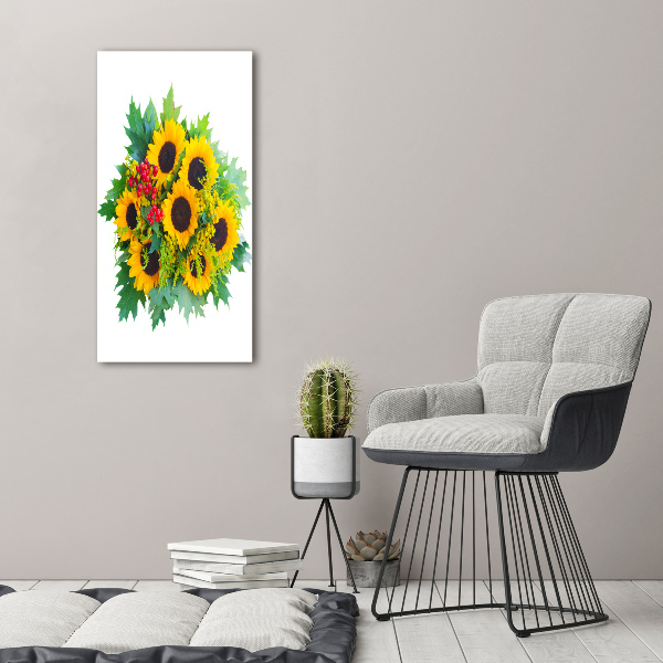 Verticaal schilderij op canvas Een boeket zonnebloemen