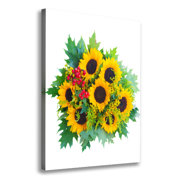 Verticaal schilderij op canvas Een boeket zonnebloemen