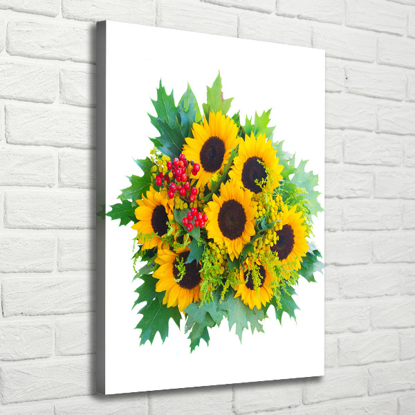 Verticaal schilderij op canvas Een boeket zonnebloemen