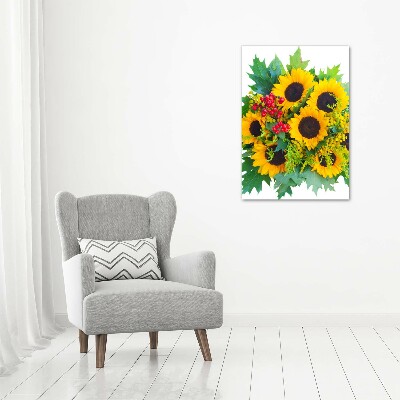 Verticaal schilderij op canvas Een boeket zonnebloemen