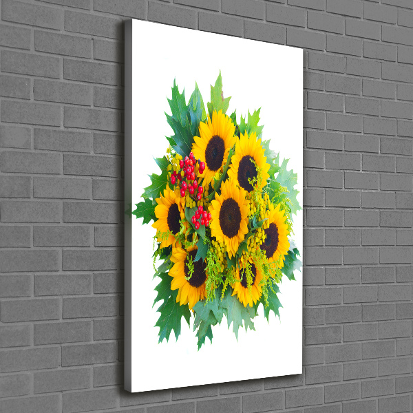 Verticaal schilderij op canvas Een boeket zonnebloemen