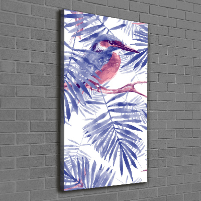 Verticaal canvasschilderij Palmbladeren en een vogel
