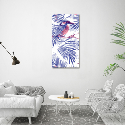 Verticaal canvasschilderij Palmbladeren en een vogel