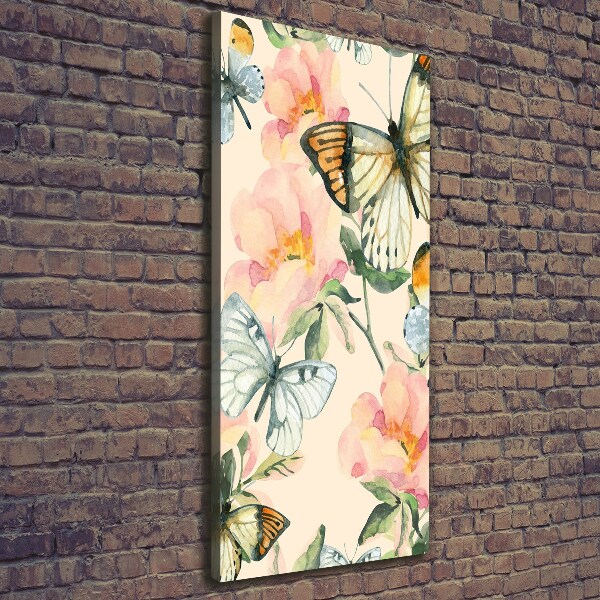 Verticale canvasfoto Rozen en vlinders