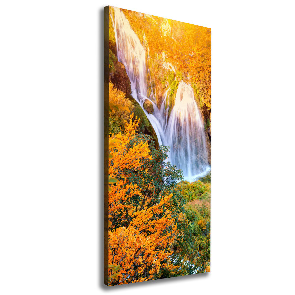Verticaal canvasschilderij Waterval in de herfst