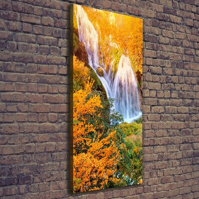 Verticaal canvasschilderij Waterval in de herfst