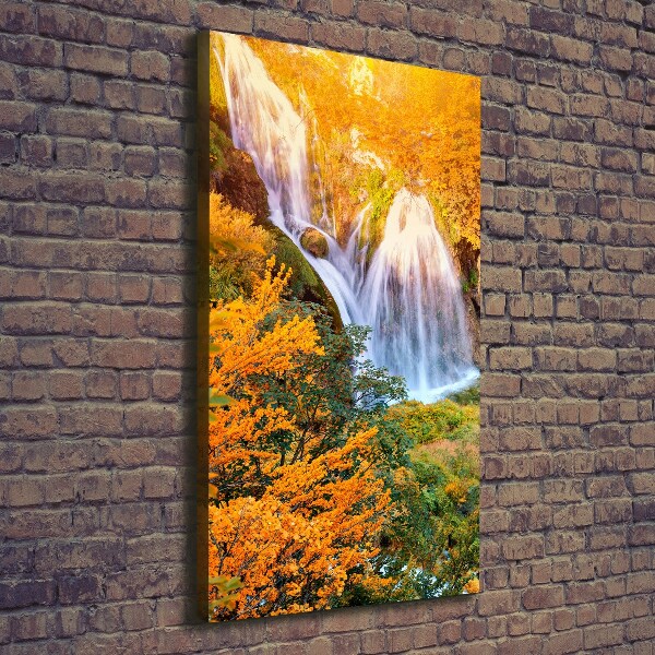 Verticaal canvasschilderij Waterval in de herfst