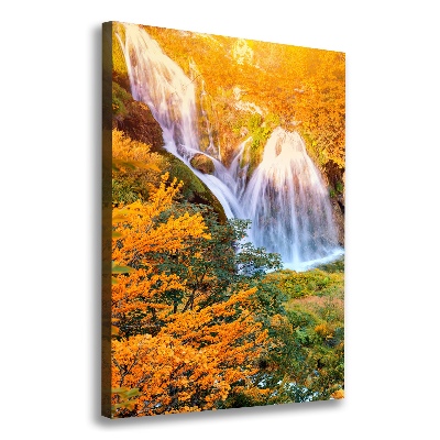 Verticaal canvasschilderij Waterval in de herfst