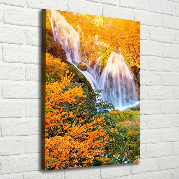 Verticaal canvasschilderij Waterval in de herfst