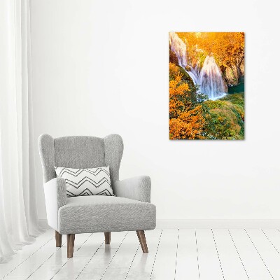 Verticaal canvasschilderij Waterval in de herfst