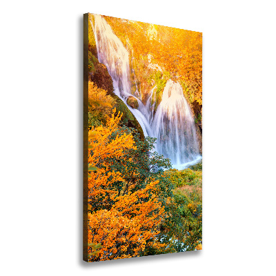 Verticaal canvasschilderij Waterval in de herfst