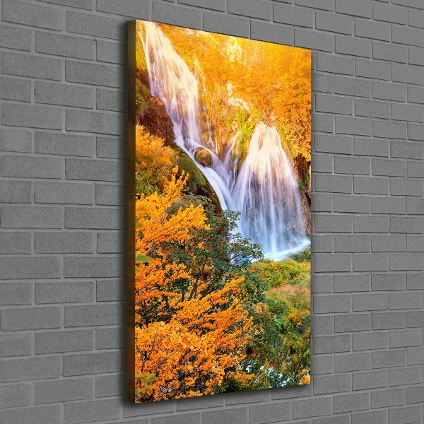 Verticaal canvasschilderij Waterval in de herfst