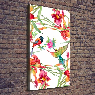 Verticaal schilderij op canvas Vogels en bloemen
