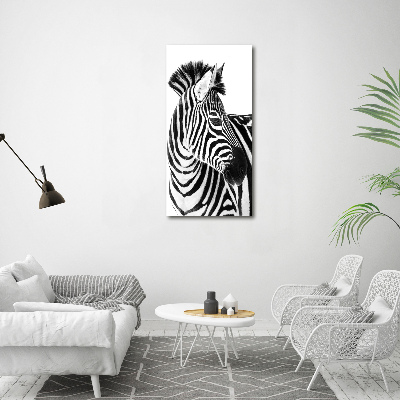 Verticaal schilderij op canvas Zebra in de sneeuw