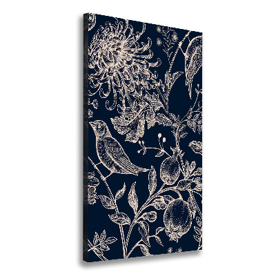 Verticale foto op canvas Bloemen en vogels