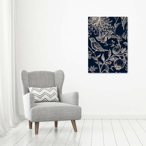 Verticale foto op canvas Bloemen en vogels