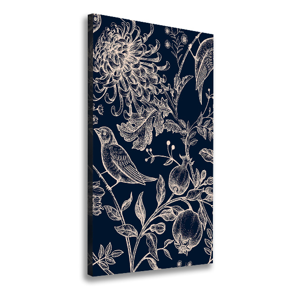 Verticale foto op canvas Bloemen en vogels