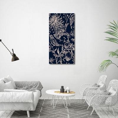 Verticale foto op canvas Bloemen en vogels