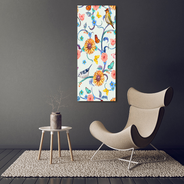 Verticale foto op canvas Vogels, vlinders, bloemen