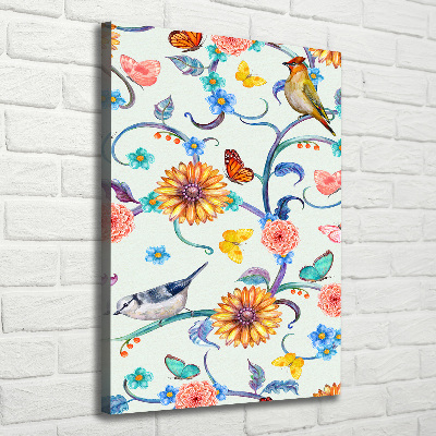 Verticale foto op canvas Vogels, vlinders, bloemen