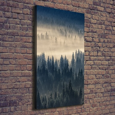 Verticaal schilderij op canvas Mist boven het bos