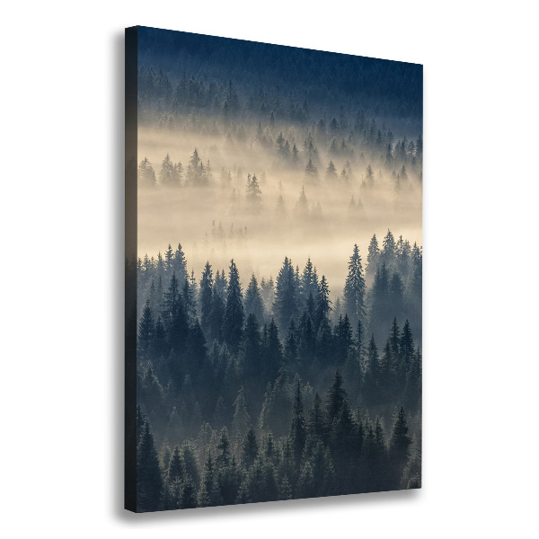 Verticaal schilderij op canvas Mist boven het bos